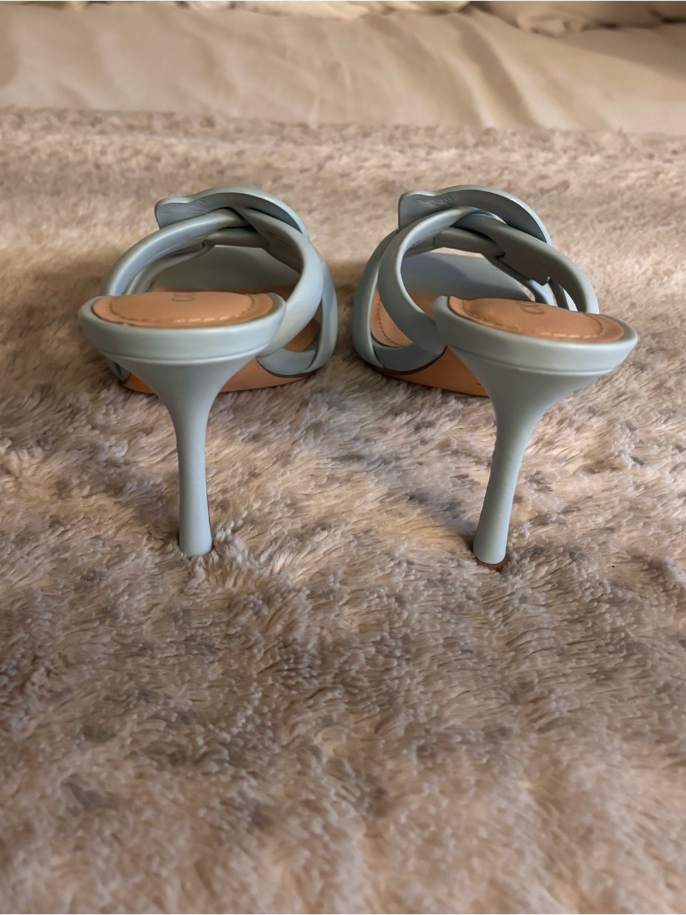 Coach Women's Pale Blue Braided Leather Slide Mules - Picture 3 of 5